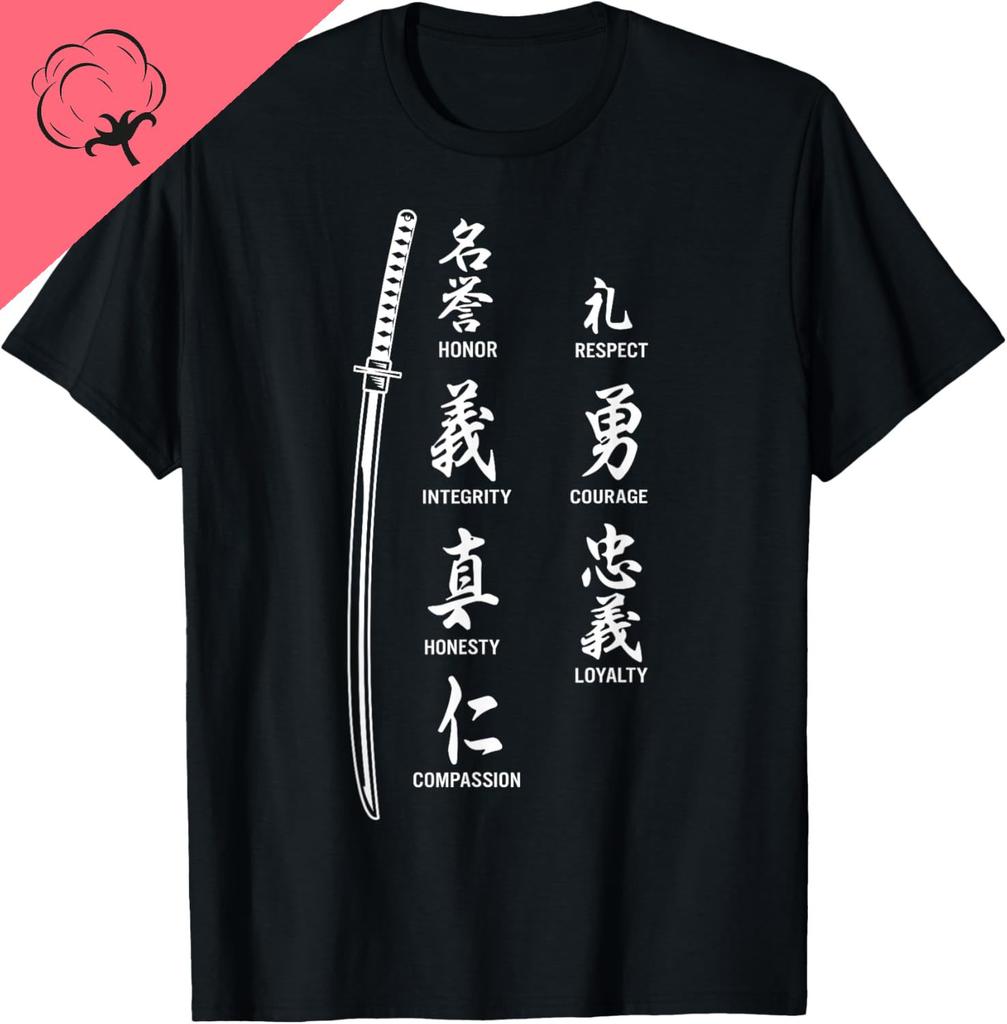 Vintage Japanese Letter Samurai Katana Sword Warrior TShirt Unisex Summer Streetwear Tops Cotton Vintage Clothing Tee