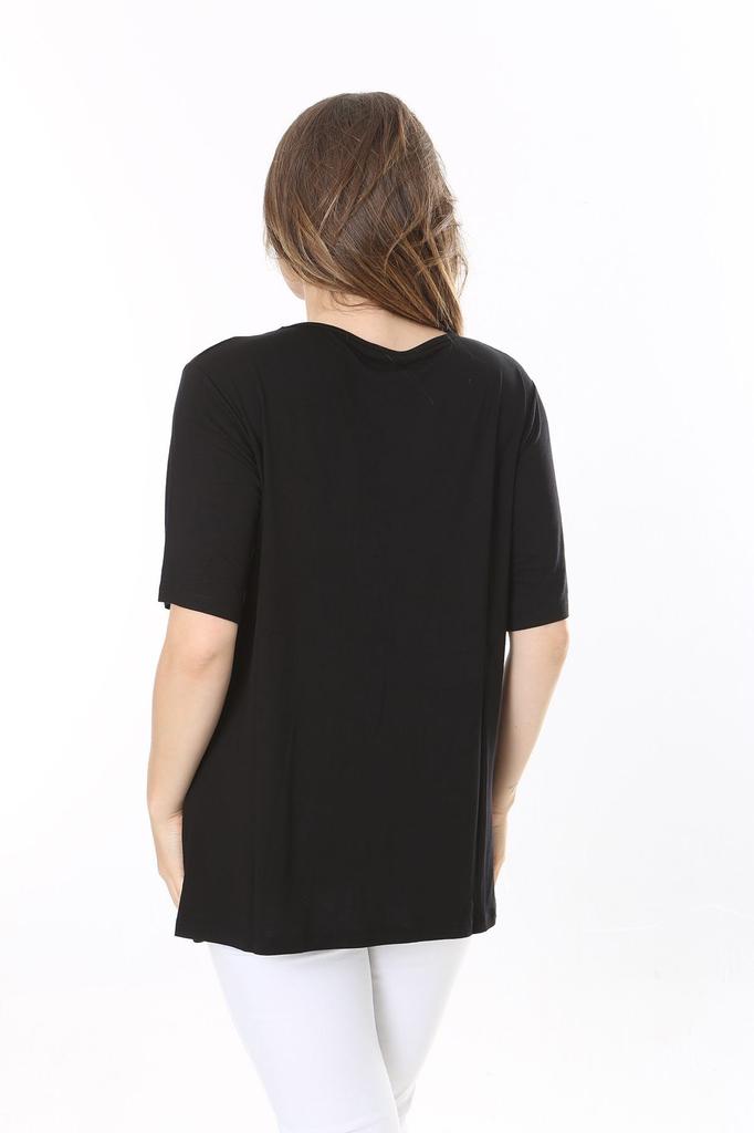 Women's Big Size Blouse Plus Size Black Stone Detailed Blouse