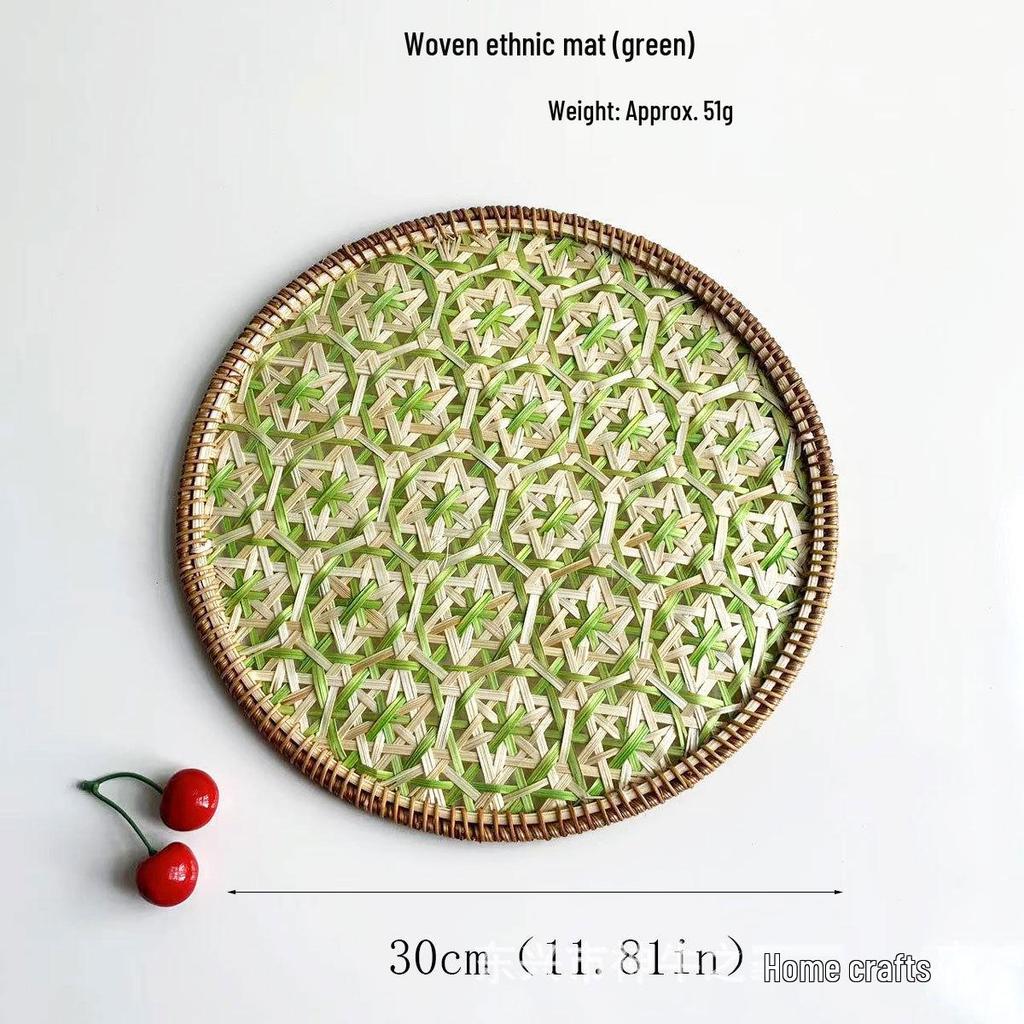 Ethnic Bamboo Weaving Handmade Coaster Set - Heat Resistant Round Placemats for Kitchen & Restaurant