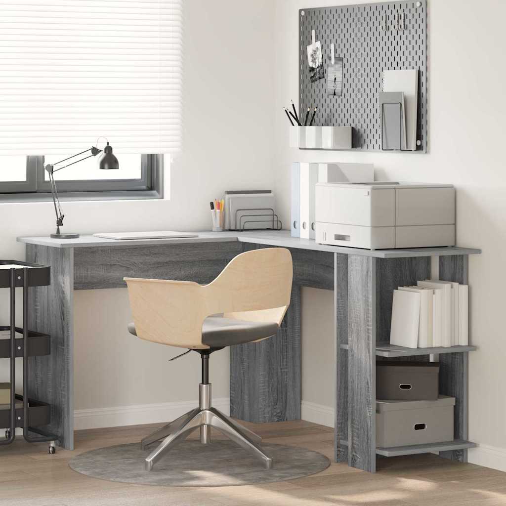 L shaped Desk with Shelf Grey Sonoma 140 x 113.5 x 75 cm