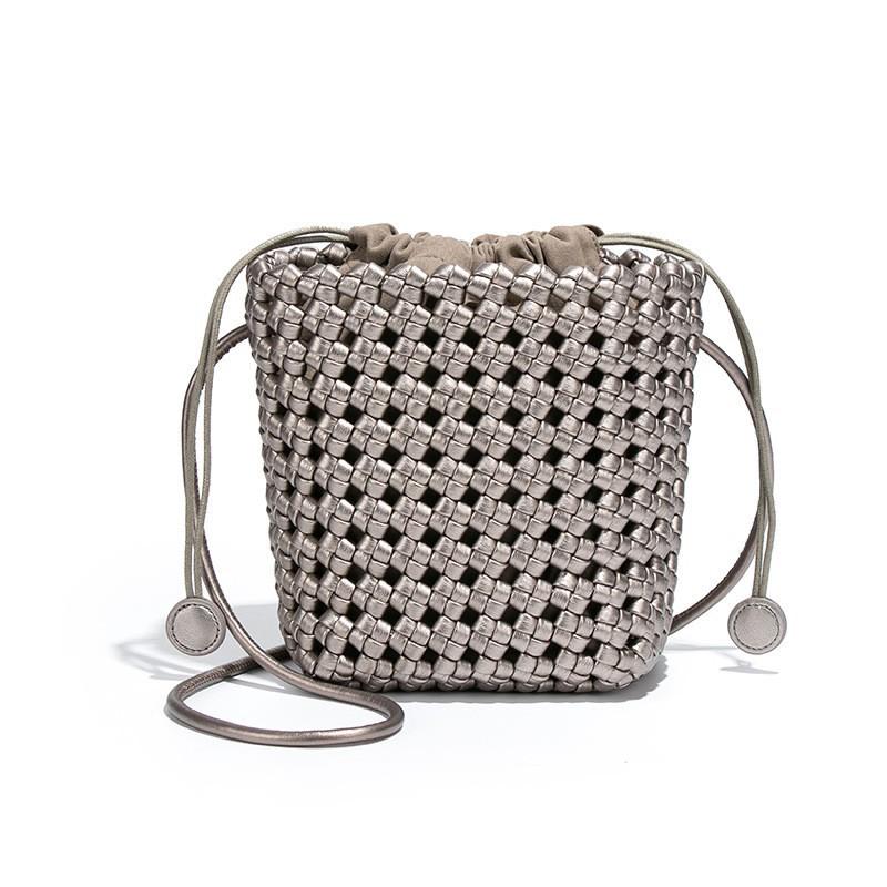 

Hollowed-out Woven Bag Niche Design High-end Bucket Pu Windmill Knot Cross-body Texture Mobile Phone