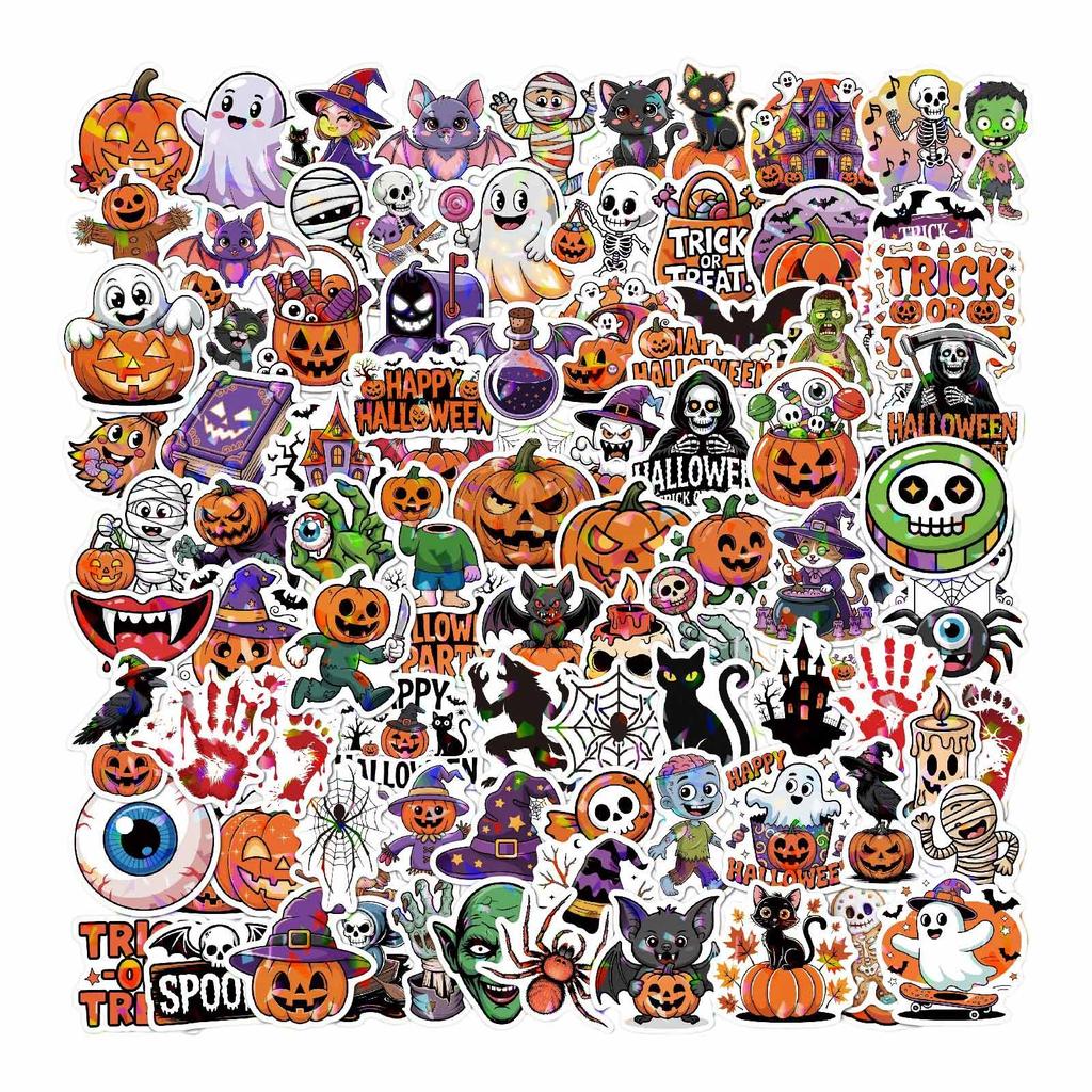 100 Pieces Halloween Pumpkin, Scary Stickers, Cake Stickers For Tableware, Notebook, Luggagen