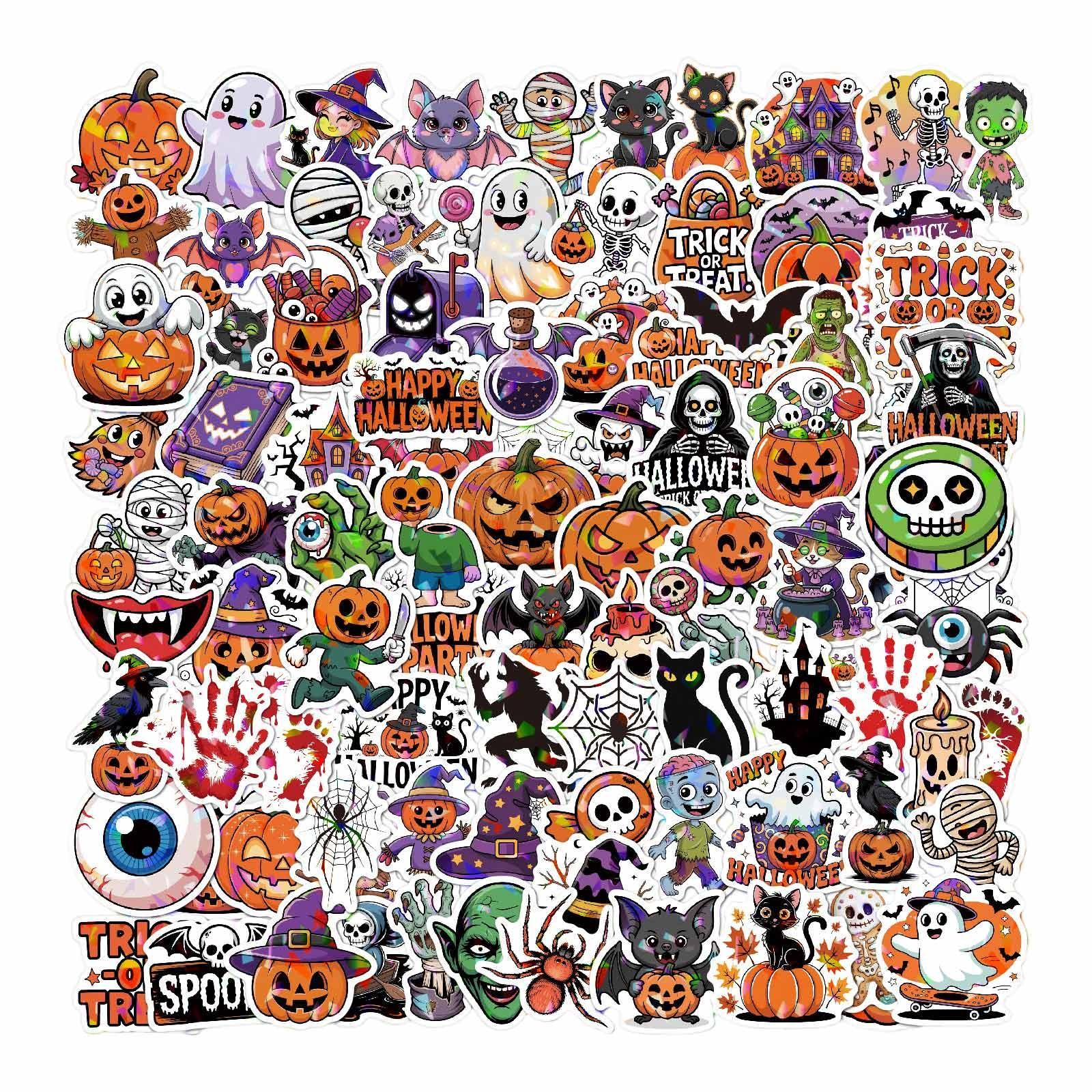 

100 штук Хэллоуин Тыква, Страшные наклейки, Наклейки для торта для посуды, блокнота, багажа One Size