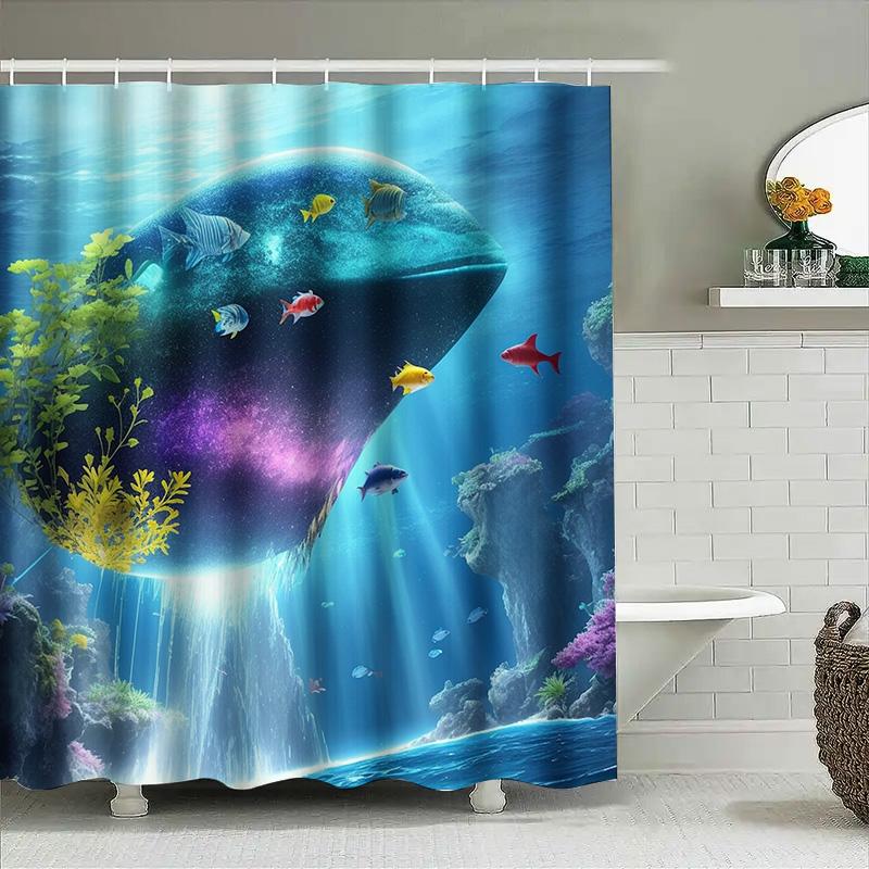 Underwater World Shower Curtain: Whimsical Ocean Scene With Fish And Coral Waterproof Fabric For Bathroom Decor (Large Size)