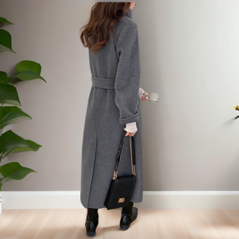 Dámský kašmírový vlněný kabát oboustranný ve stylu korejského stojáčku, jednořadé zapínání, luxusní pro podzim/zimu 2025