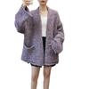 Purple knitted cardigan autumn and winter new design lazy style loose high-end sweater jacket women