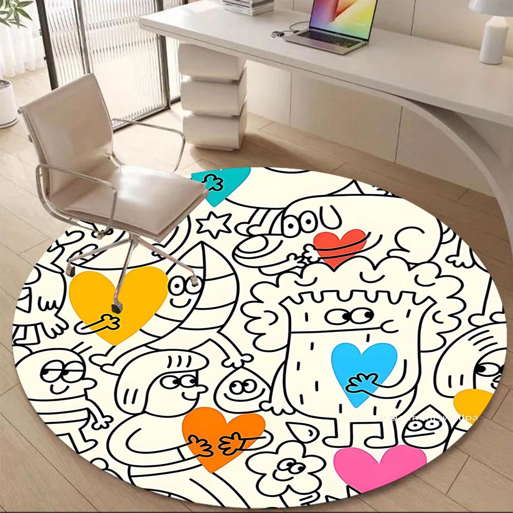 1pc Heart Characters Office Round Area Rug, Indoor Mat Suitable ForOffice, Under Office Chairs Bedroom Living Room Home Decor, Room Decot228