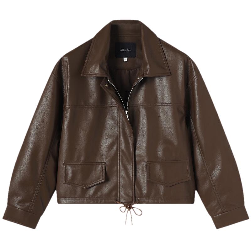 TonLion Women s Lapel Faux Leather Jacket M