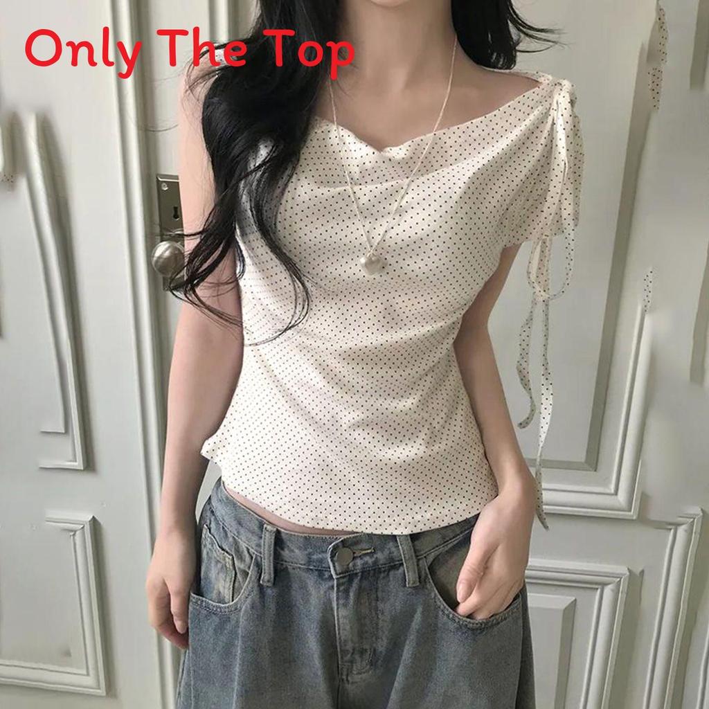 Girl Power Polka Dot Off Shoulder T Shirt With Print For Summer Casual Wear