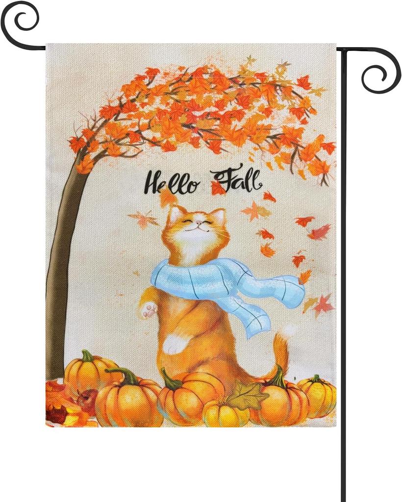 TOPAGS Fall Garden Ag 12x18 Inch Double Sided Hello Fall Autumn Yard Ags Decoration for Home Porch Outside XXP EEU SSL