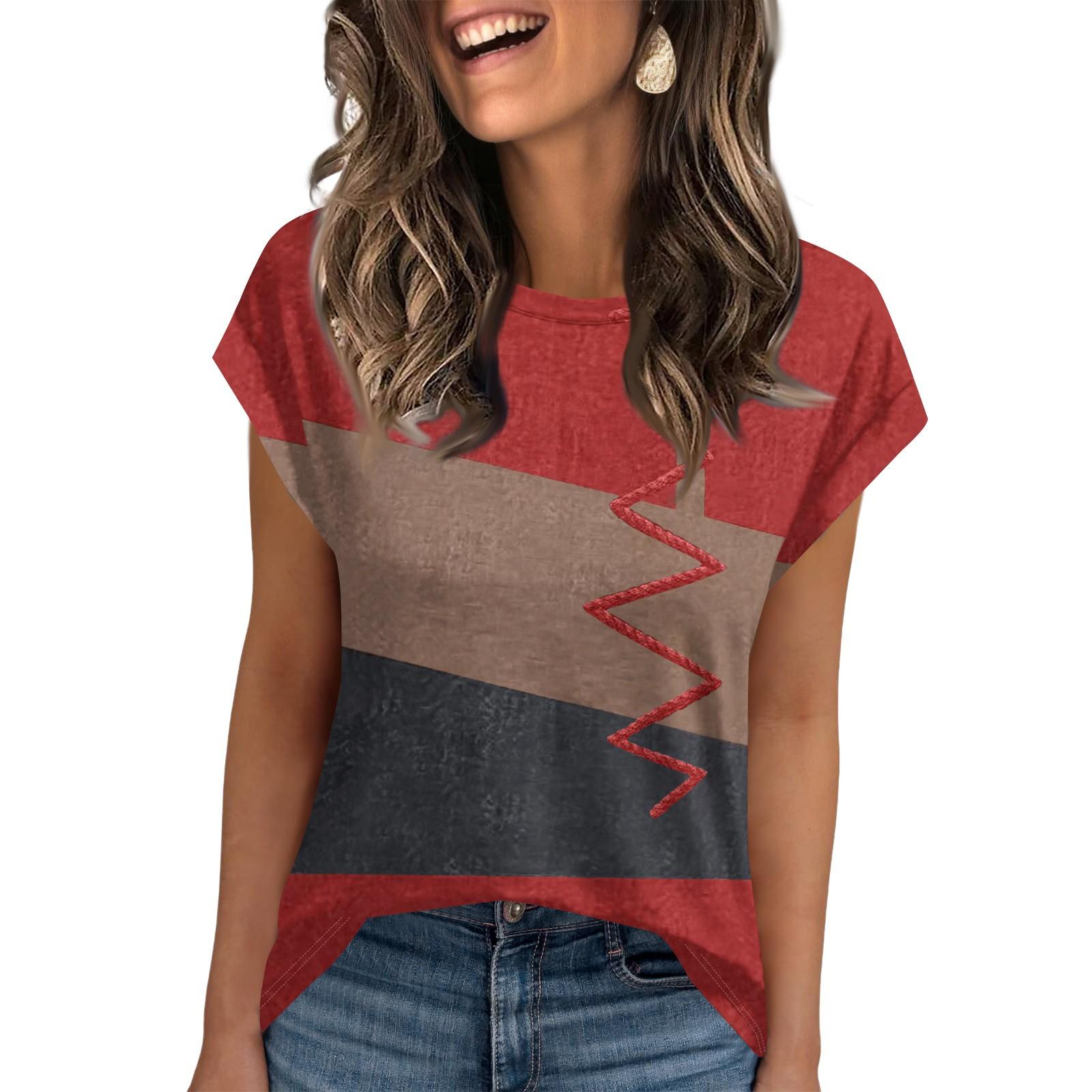 

Women Work Casual Fashion Short-sleeved Round Neck T-shirt Top L винний