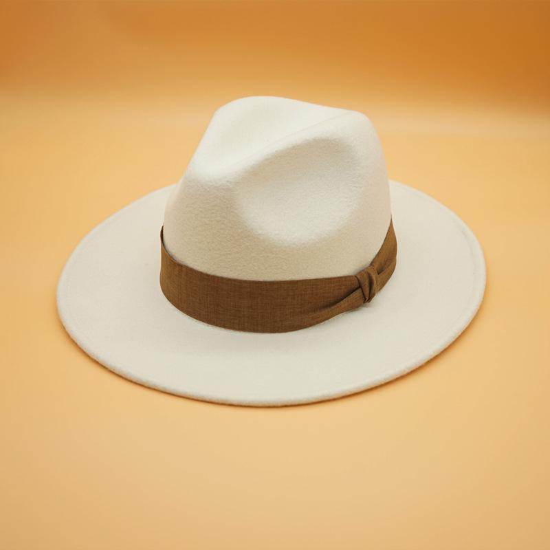 French Retro Simple White Woolen Flat Top Panama Top Hat Female Autumn And Winter British Celebrity Felt Elegant Hat