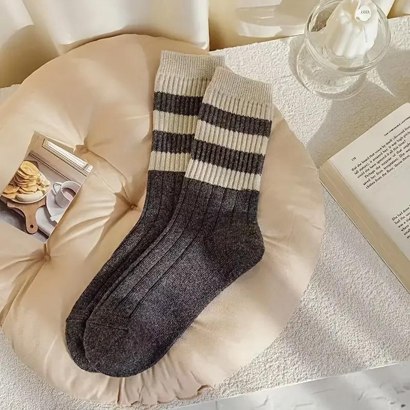5 Pairs Of Socks For Women Including Mid Calf Socks Striped Forest Style Socks Retro Japanese Style Long Socks Four Season