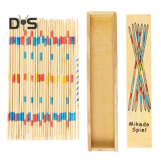 Wooden Pick-Up Sticks Game with Box Kids Adults Interactive Classic Board Game Brain Teaser Educational Long Bamboo Stick Picking Desk Toy