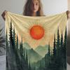 Pine Forest and Mountain Scenery Pattern Flannel Printed Blanket Suitable for All Seasons for Living Room Office Sofa and Travel