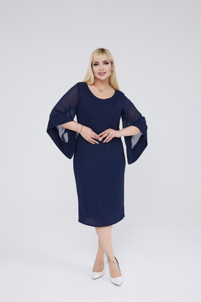 Damen-Kleid in Übergröße, kurzes Abendkleid aus Lurex-Stoff, lange Chiffon-Ärmel