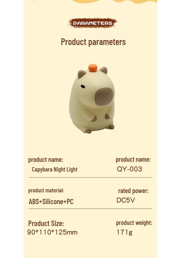 Capybara Silicone Pat Light: Rechargeable Timer Desk Lamp & Sleep Companion