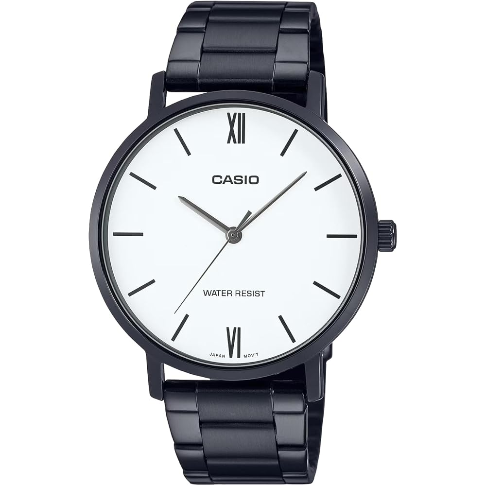 Casio MTP-VT01B-7B Quartz Men s Watch White Black IP Metal Band Imported Model