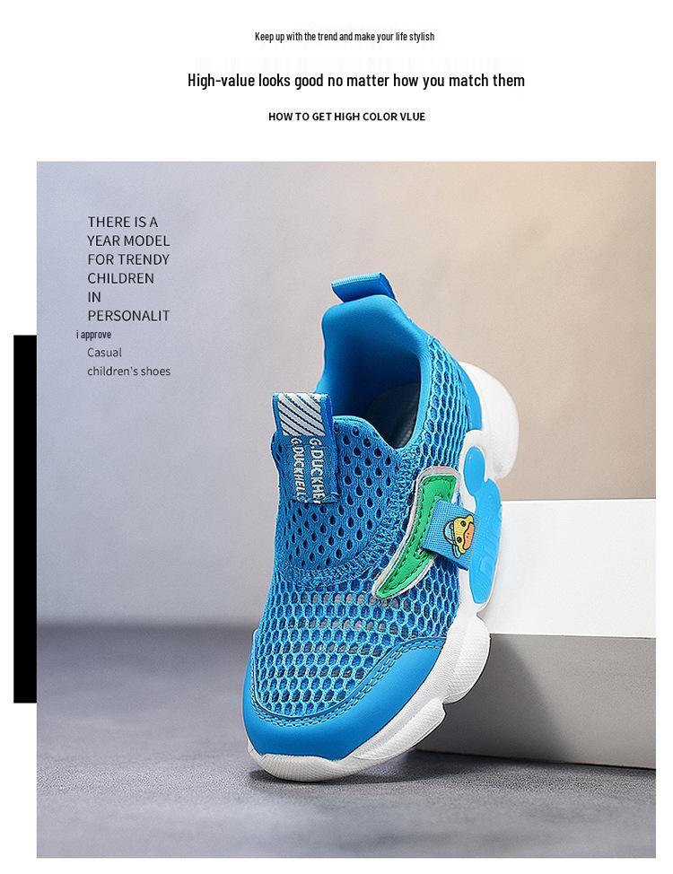 Little Yellow Duck Kids' Breathable Mesh Sports Shoes - Summer Style, Wear-Resistant, Versatile for Boys & Girls.
