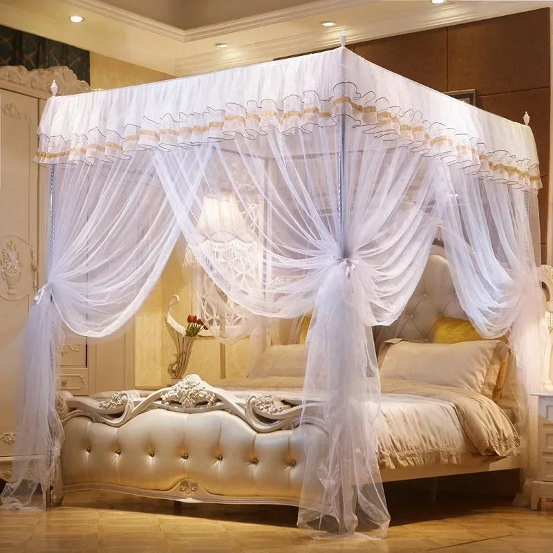 1,5/1,8m Schlafzimmer Spitze Plissee Moskitonetz Verschlüsseltes Netz Quadratisches Bett Baldachin Ohne Gestell Doppel Queen Size Betten Vorhang Heimdekoration