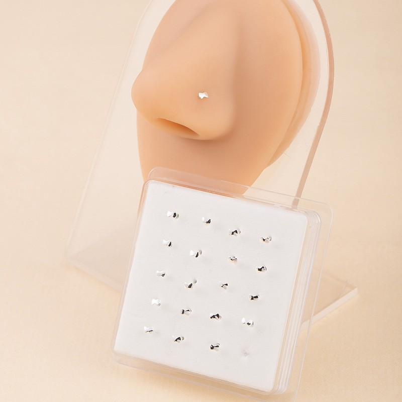 20-Piece Boxed Hip Hop Trendy Straight Bar Nose Stud & Ring Jewelry