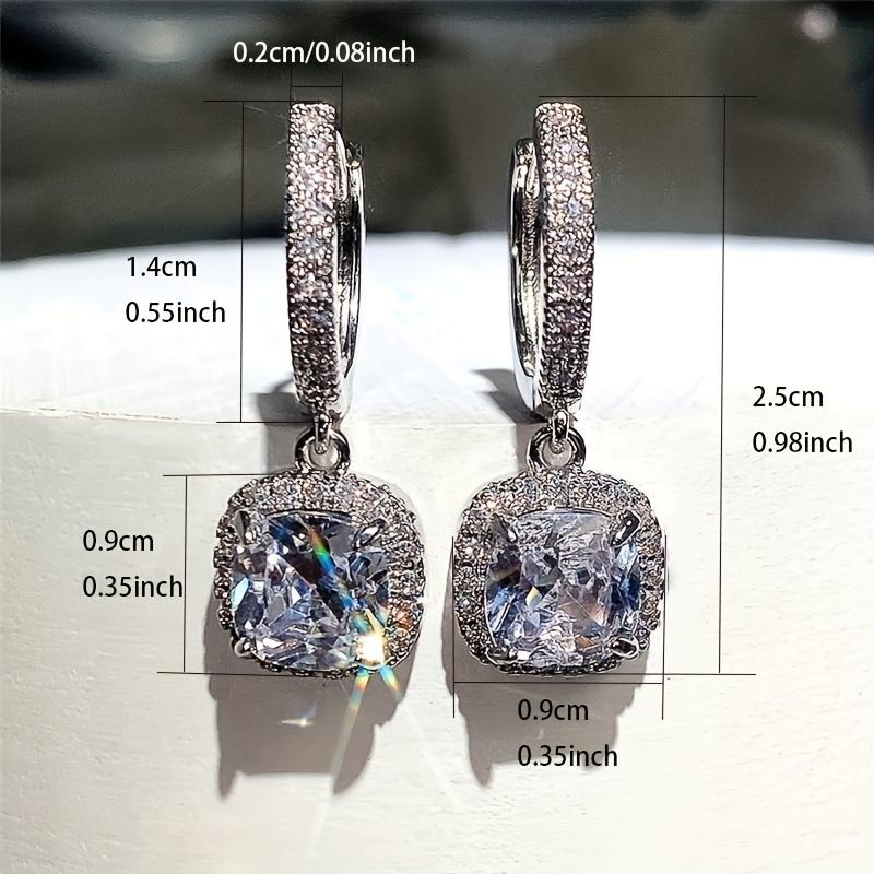 4-claw Square Shiny Zirconia Inlaid Dangle Earrings Elegant Simple Temperament Copper Silver Plated Material Exquisite Gift For Women