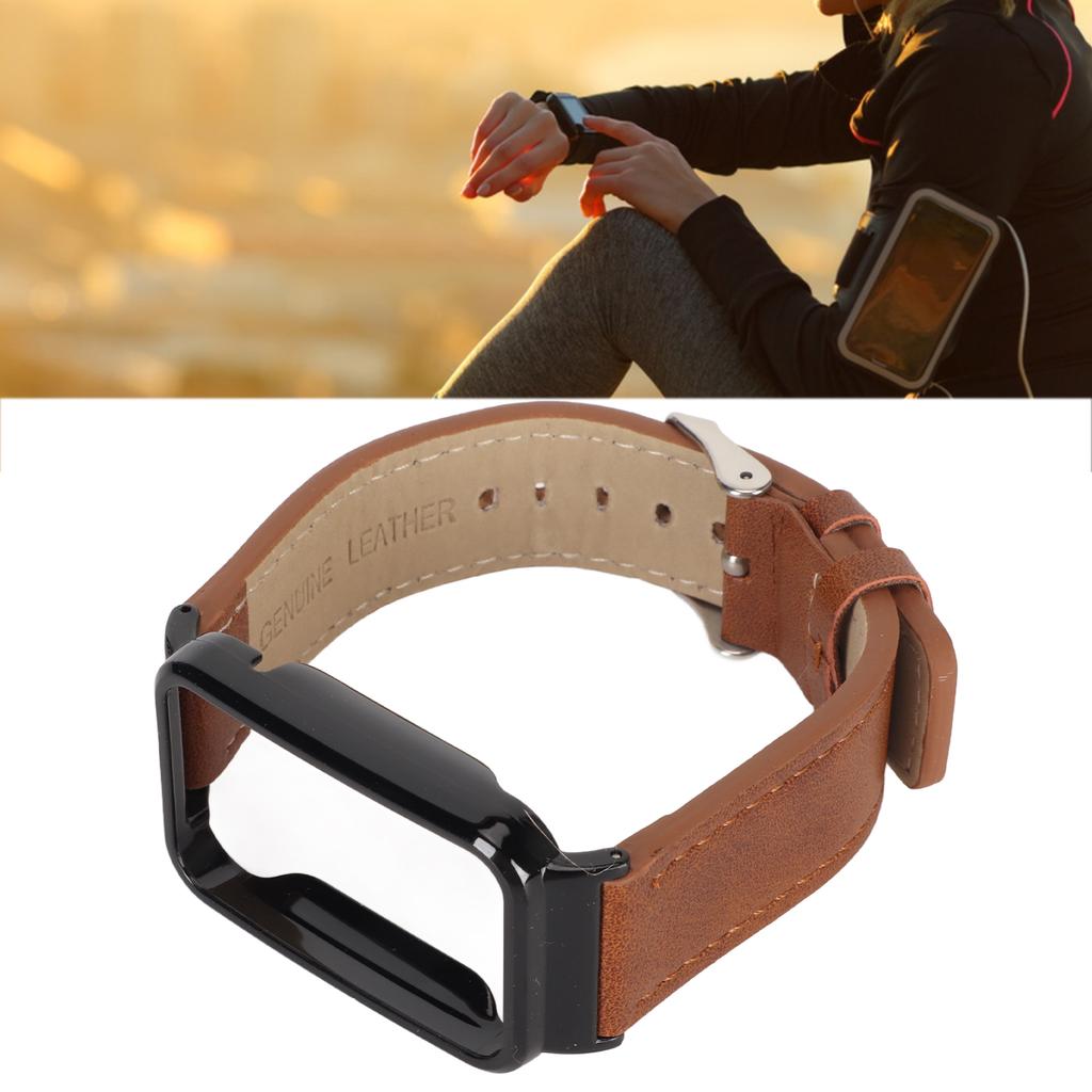 PU Leather Watch Band Waterproof Replacement Watch Wristband with Black Stainless Steel Case for   Band 7 Pro