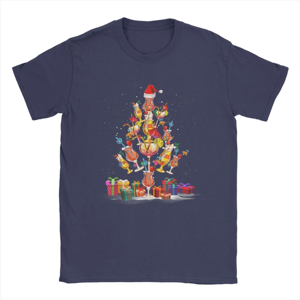 Cocktail Glasses Santa Hat Christmas Tree Drinks Xmas Pajama T-Shirts Harajuku Tee Shirt For Mens Short Sleeve Clothing