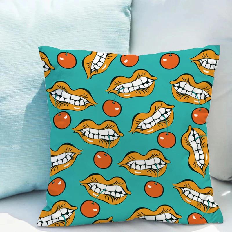Double-sided Printing Mouth Illustration Pillowcases x Cushion Cover Pillows for Bedroom Couch Twin Size Bedding Short Plush