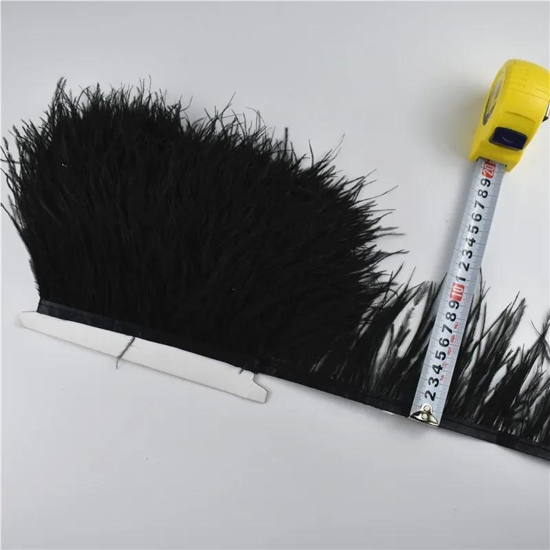 1Meters Fluffy Colored Ostrich Feathers On Ribbon Tape Trim Tassel Fringe 8-10Cm Sewing Flecos White Wedding Dress Clothes Decor