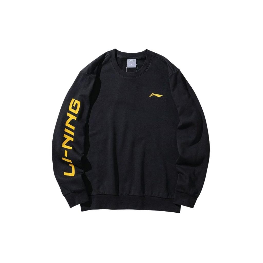 Li Ning Logo Buchstabenprint Sport Rundhals Sweatshirt Unisex Sweatshirt Schwarz AWDS415-1