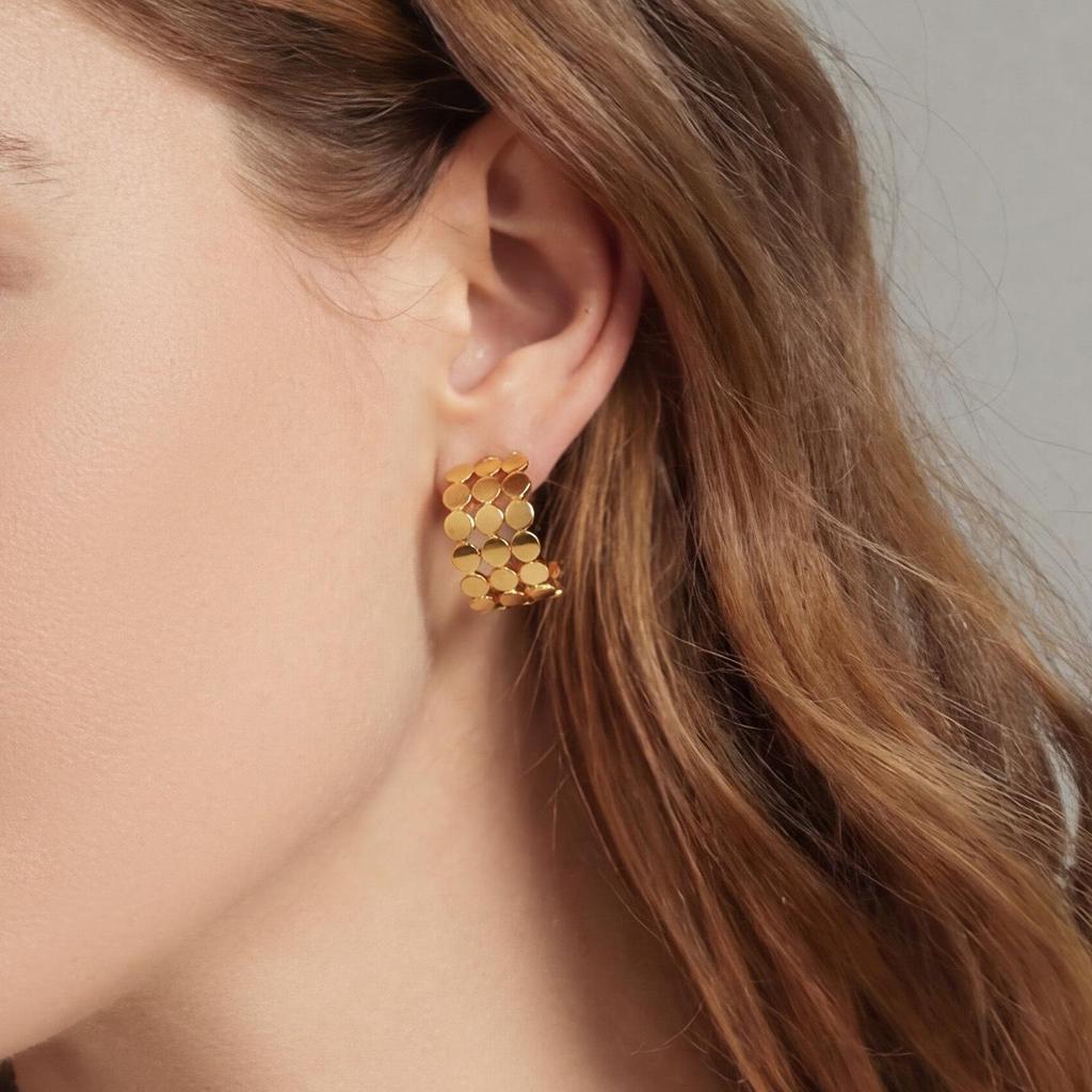 Elegant C-Shaped Hollow Round Stainless Steel Stud Earrings - Trendy, Versatile, and Unique High-End Ear Jewelry