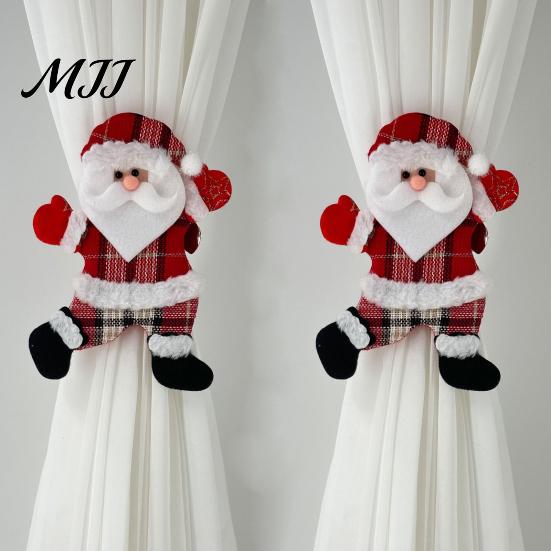 Playful Doll Curtain Buckles for Holiday 2Pcs Christmas Santa Tiebacks, Dancing Reindeer Holdders, Metal Clip Theme Holders Office Cute Bear Holdbacks