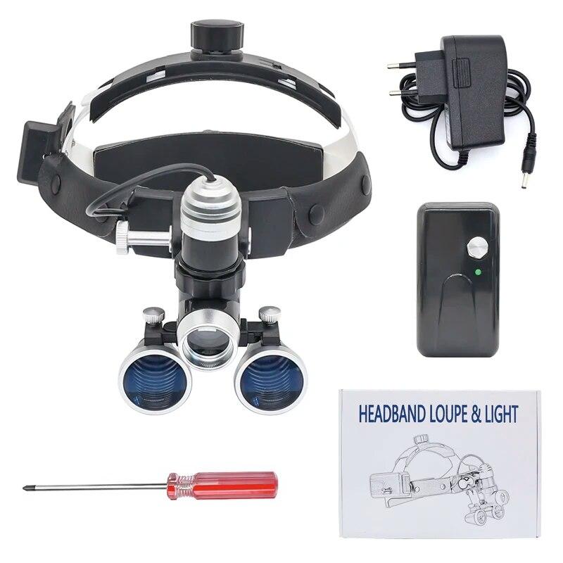 80000 Lux Powerful Headlamp with Binocular Magnifier 2.5X/3.5X Helmet Dental Loupe with Headlight 3W High Brightness