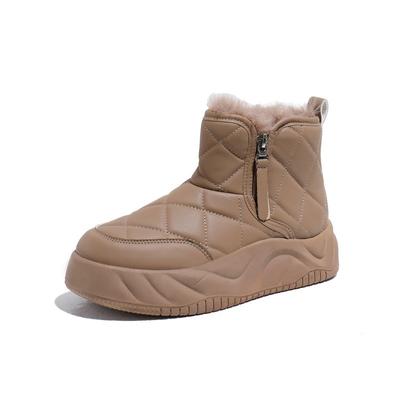 Nouvelles bottines à plateforme pour femme, bottes de neige épaisses en peluche, bottines beiges pour femme, bottines d'hiver concises, bottes d'hiver épaisses en faux cuir uni