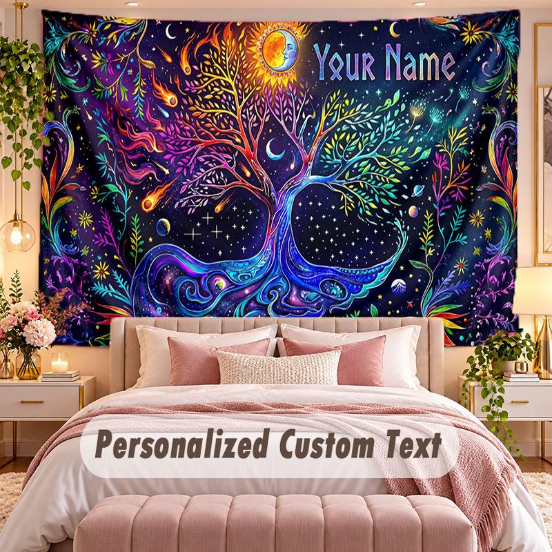 Tree of Life (220) Theme Wall Tapestry Customized With Name Text Personalized Hanging Tapestry For Bedroom Living Room Decor