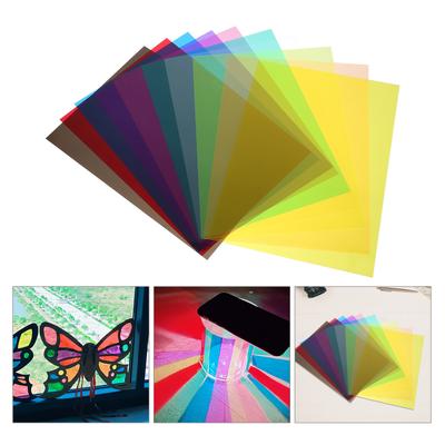 10 Stück A4 Transparent Dekorfolie für Fenster Bunt Gel Lichtfilter DIY Kunsthandwerk Papier für Foto-Fensterdekoration PVC-Folie