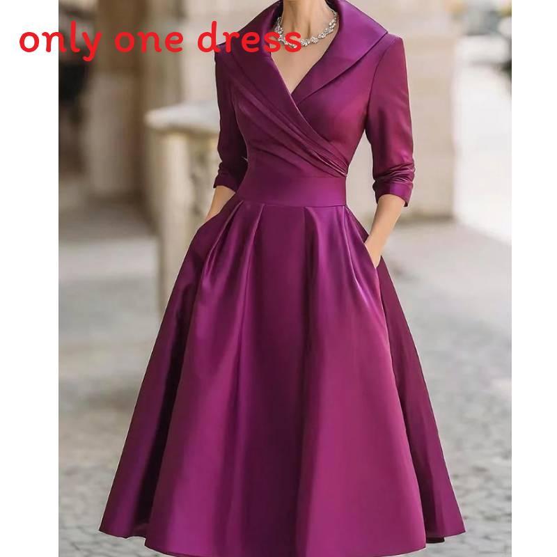 Elegantes Satinkleid mit langen Ärmeln und hoher Taille für Business und Streetwear