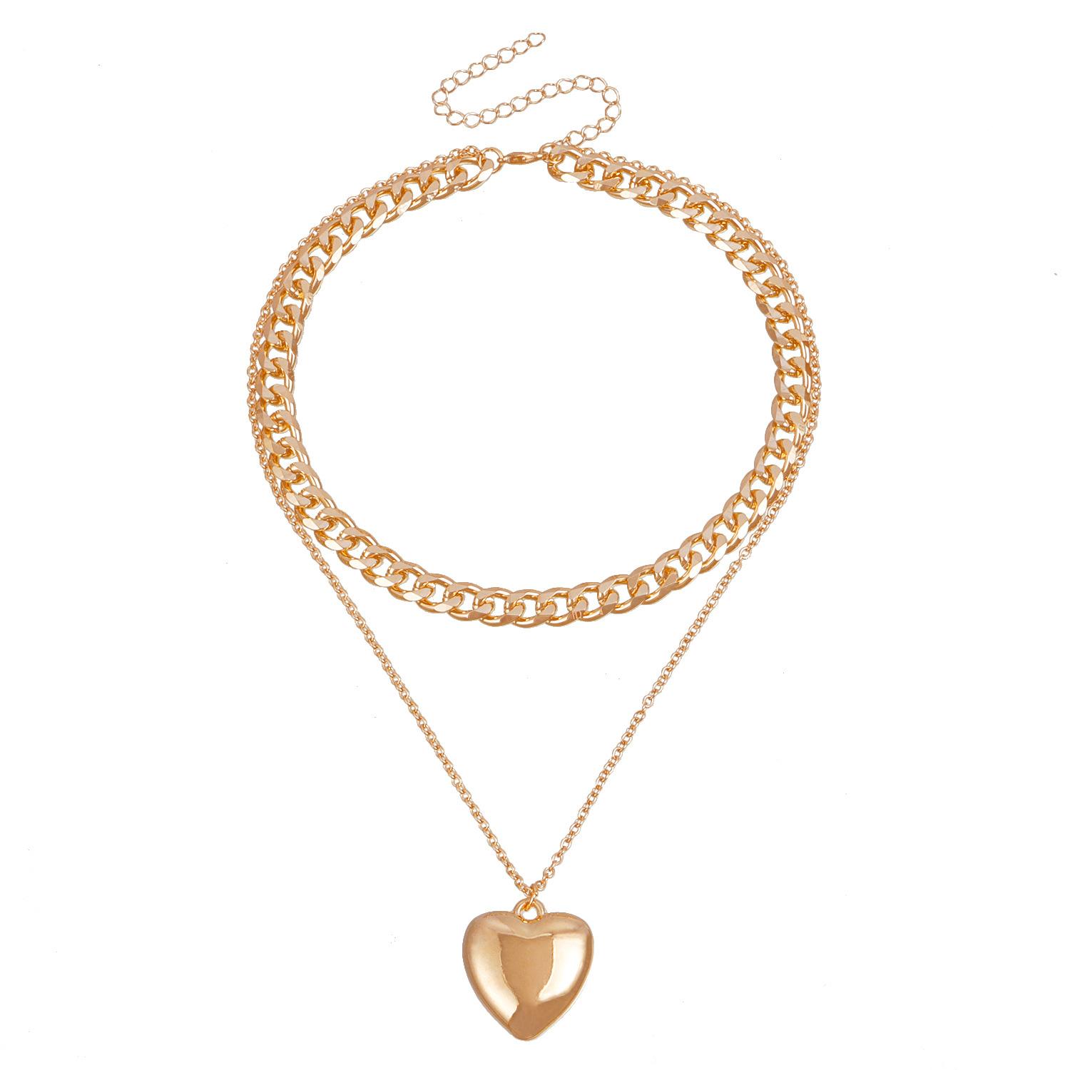 Double metal chain choker item jewelry simple personality big love pendant necklace Spice girl золотой