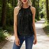 Women Vest Halter Neck Off Shoulder Sleeveless Tops Loose Fit Pure Color Sequin Decoration Party Tops Casual Daily Wear
