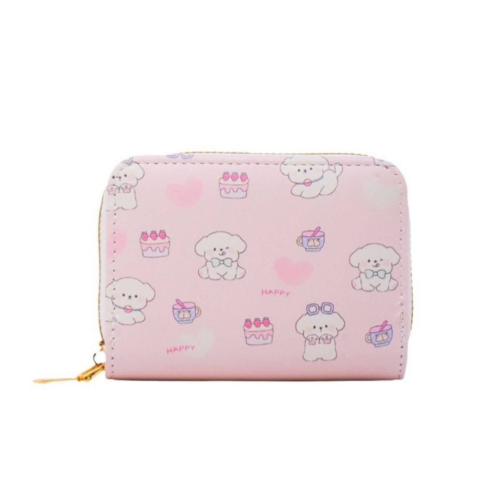 Cute Cartoon Print Mini Short Wallet Multi-slot Zipper Organ Card Holder PU Leather Lightweight Students Coin Purse