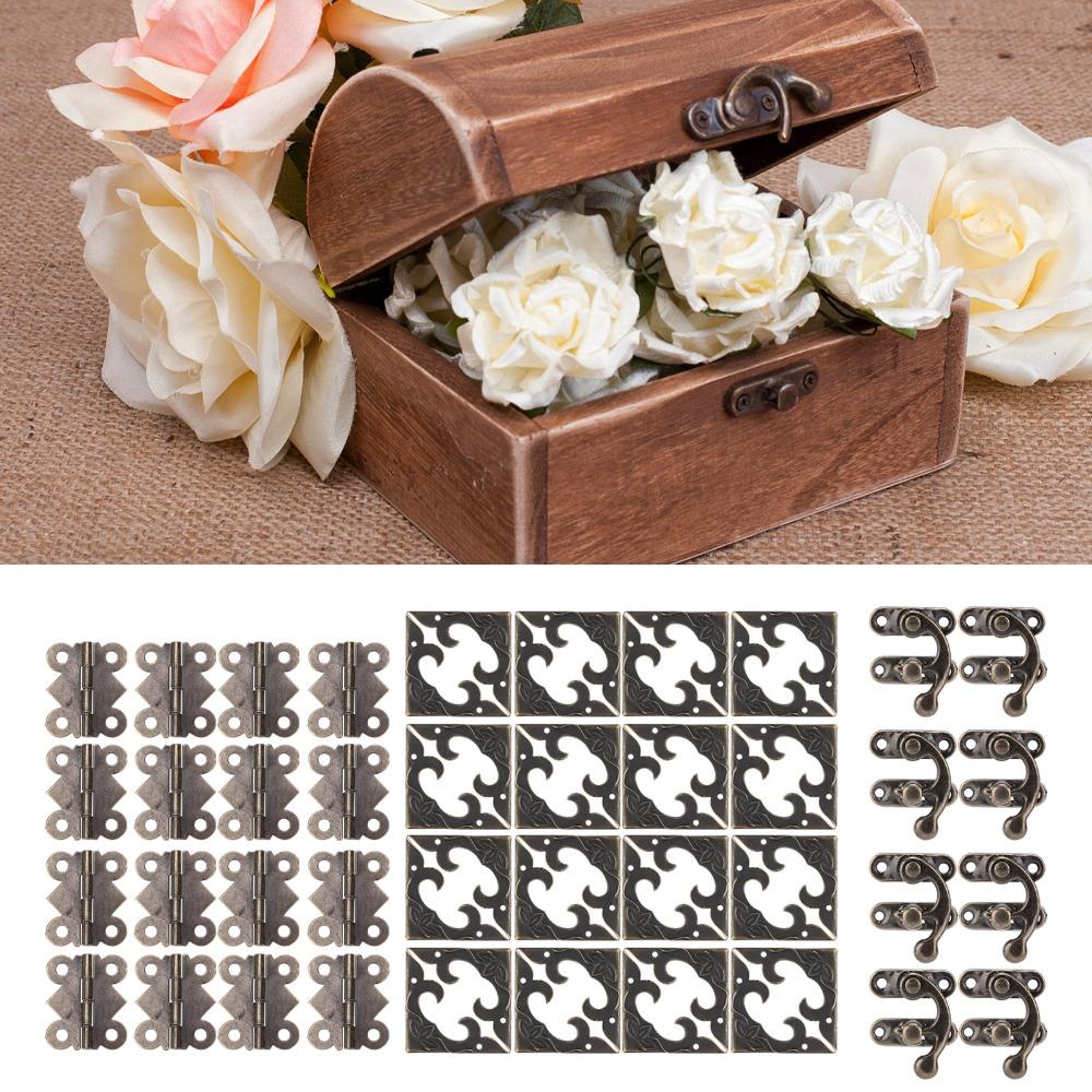 46PCS Bronze Box Hardware Small Size Box Hinges Angle Code Latch Hook Hasp  Cabinet