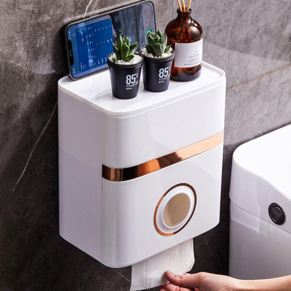 1Pcs Wall Mount Toilet Paper Holder Waterproof Bathroom Tray Shelf New Roll Paper Storage Box