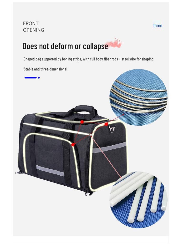Foldable, Expandable Pet Travel Bag: Large-Capacity, Breathable, Portable Design for Cats and Dogs.