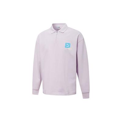 Embroidered Vintage Sports Long Sleeve Polo Men Tops Purple 536075-17