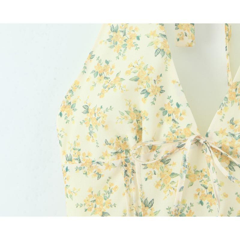 Elegant Printed Halter Dress - European & American Style, Versatile & Fashionable