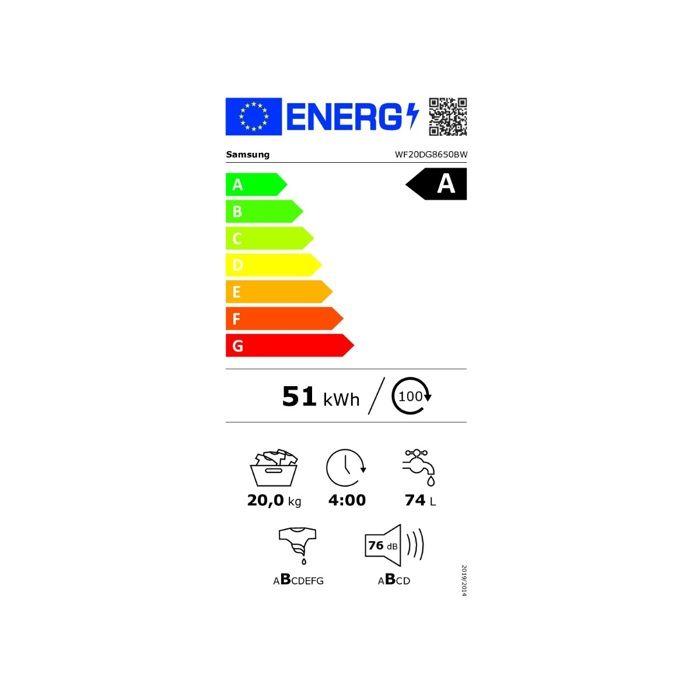 Samsung Lave-linge hublot 20kg 1000 tours/min - WF20DG8650BW