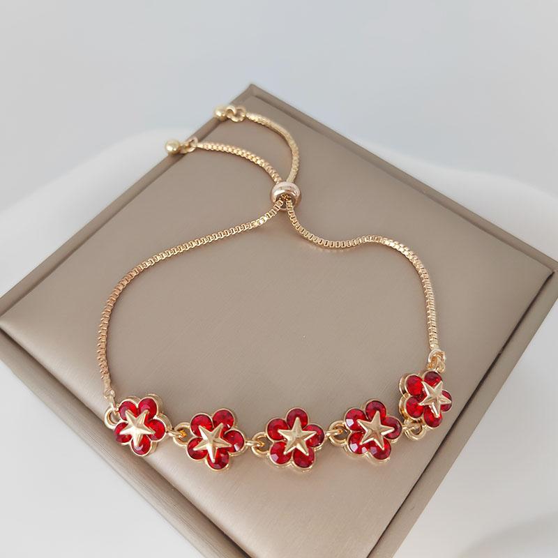 Elegant Inlaid Rhinestone Korean Bracelets Gold Colour Flower Charm Bracelet For Women Fashion Jewelry Accessories Party