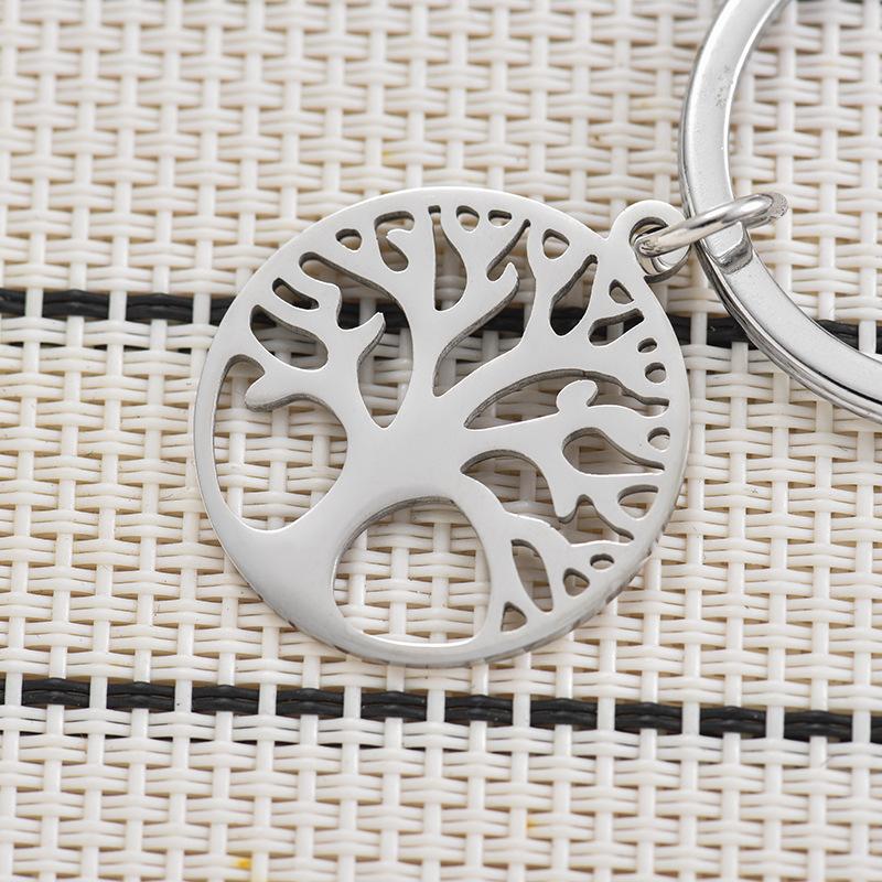 Round Hollow Stainless Steel Keychain Minimalist Geometric Design Fashion Bag Pendant Practical Student Keyring