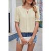Spring Summer New Women's Solid Color V-neck Loose Puff Sleeve Jacquard T-shirt Top For Cross-border Export